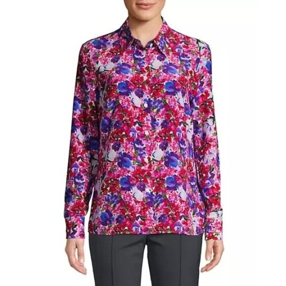 Escada Nicoli Silk Floral Blouse Womens Size 38 M Button Up Shirt Classic Work - Picture 11 of 11